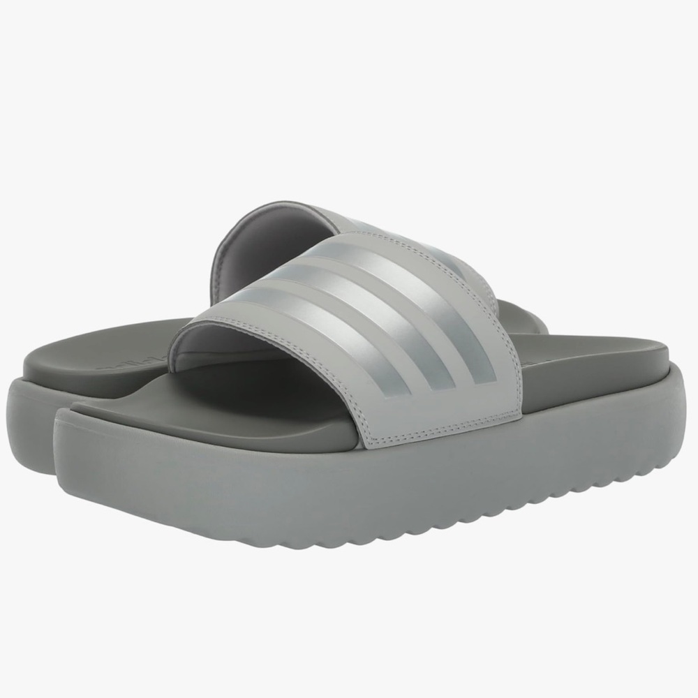 NEW Adidas Women's Adilette Platform Slide Sandals in Gray Silver Sz 11